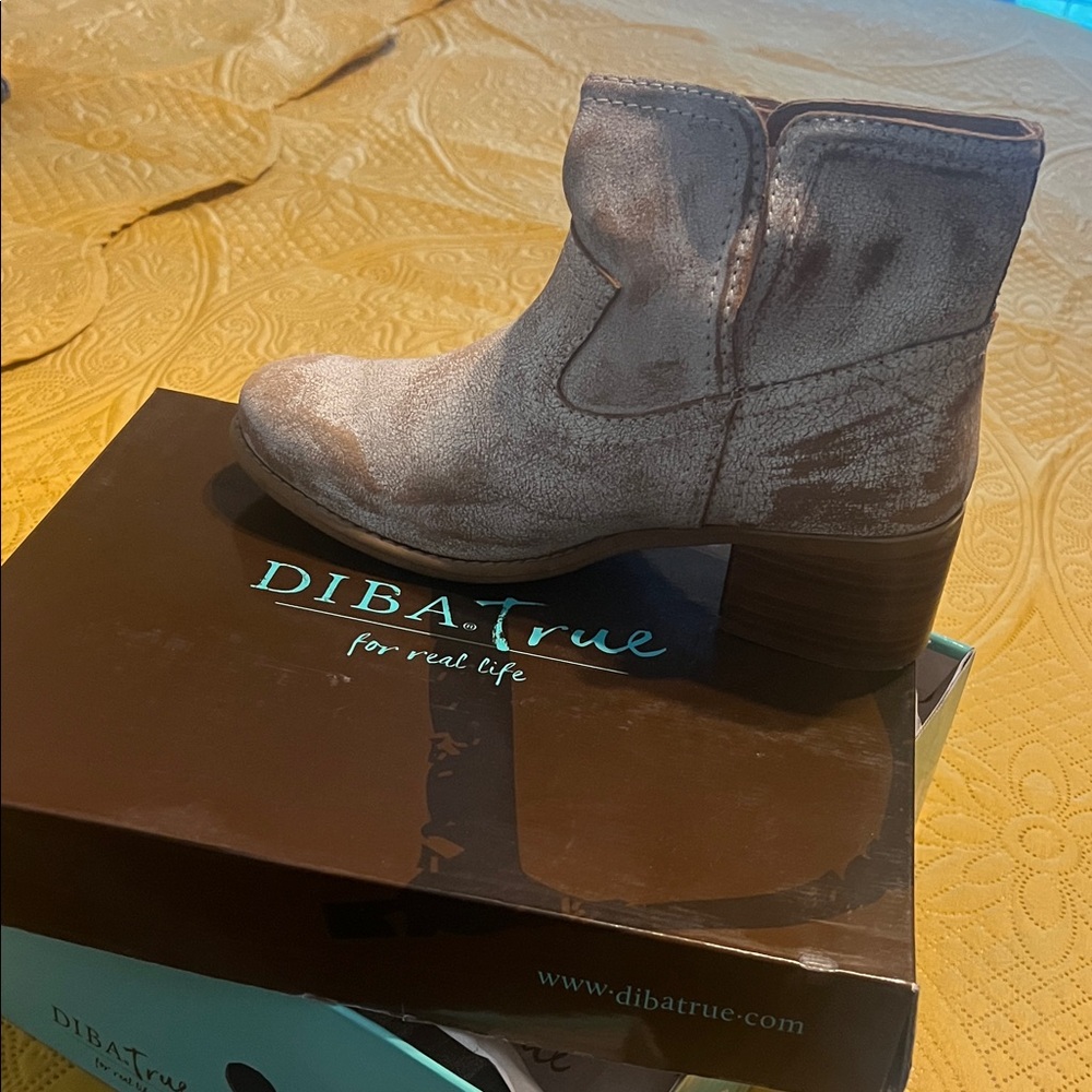 Diba True Taupe Ankle Bootie with Stacked Heel